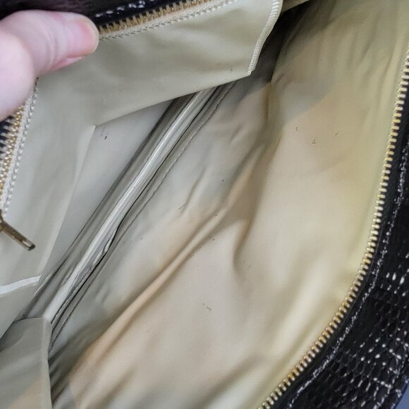 Vintage 80s Leather Satchel Bag Handle Large Purse Handbag Women Black Red Snake - Picture 13 of 16